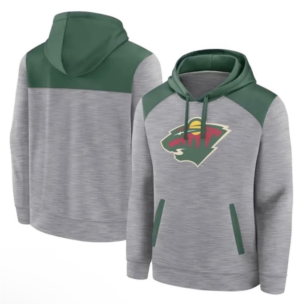 🆕-- Minnesota Wild NHL Hoodie Men's Medium Gray Green Pullover Sweatshirt